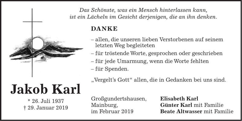 Traueranzeige Jakob Karl