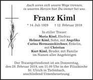 Traueranzeige Franz Kiml