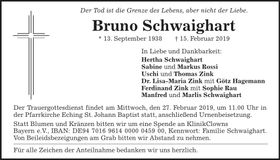 Traueranzeige Bruno Schwaighart