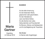 Traueranzeige Maria Gartner