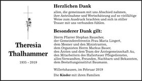 Traueranzeige Theresia Thalhammer