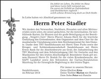 Traueranzeige Peter Stadler