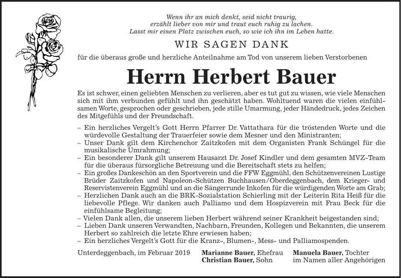 Traueranzeige Herbert Bauer