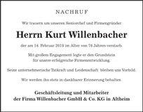 Traueranzeige Kurt Willenbacher