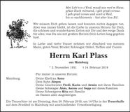 Traueranzeige Karl Plass
