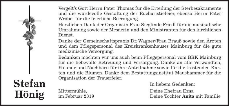 Traueranzeige Stefan Hönig