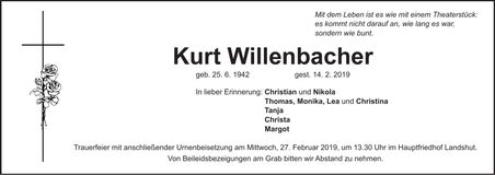 Traueranzeige Kurt Willenbacher