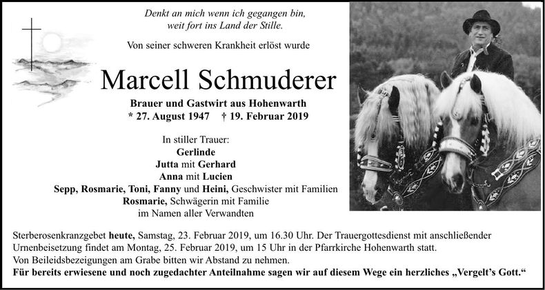 Traueranzeige Schmuderer Marcell