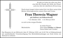 Traueranzeige Theresia Wagner