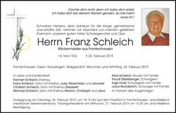 Traueranzeige Franz Schleich