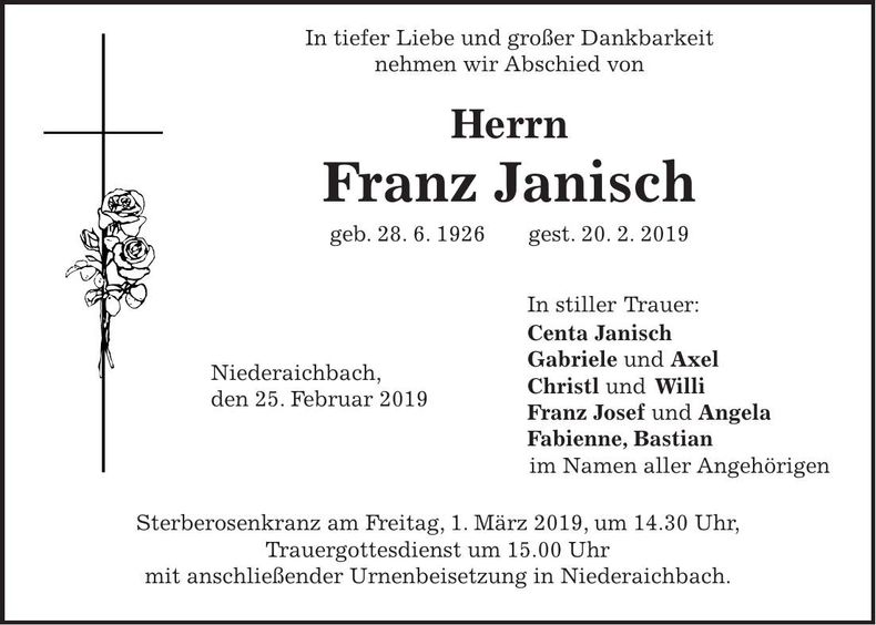 Traueranzeige Franz Janisch