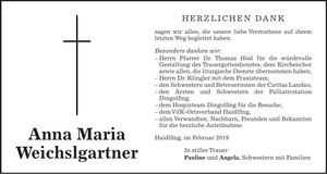 Traueranzeige Anna Maria Weichselgartner