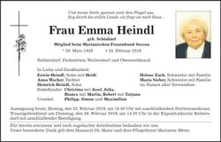 Traueranzeige Emma Heindl