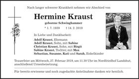 Traueranzeige Hermine Kraust