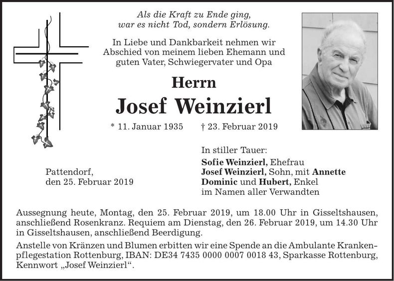 Traueranzeige Josef Weinzierl