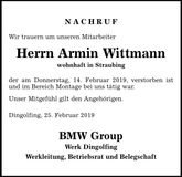 Traueranzeige Armin Wittmann