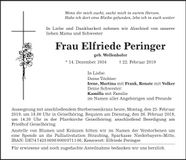 Traueranzeige Elfriede Peringer