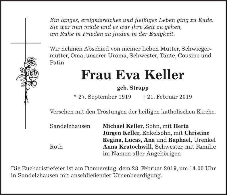 Traueranzeige Eva Keller