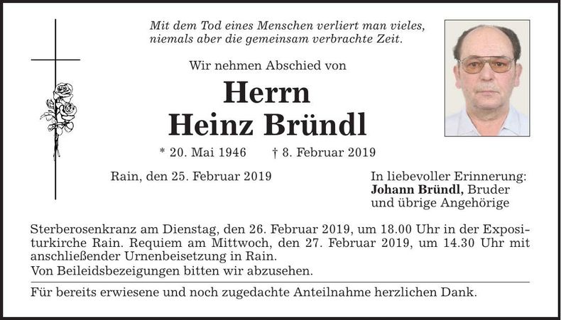 Traueranzeige Heinz Bründl