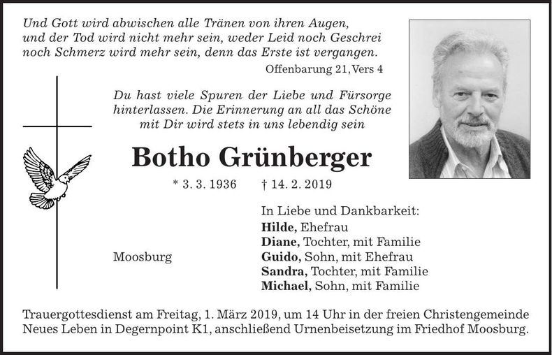 Traueranzeige Botho Grünberger