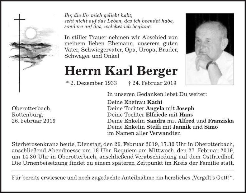 Traueranzeige Karl Berger