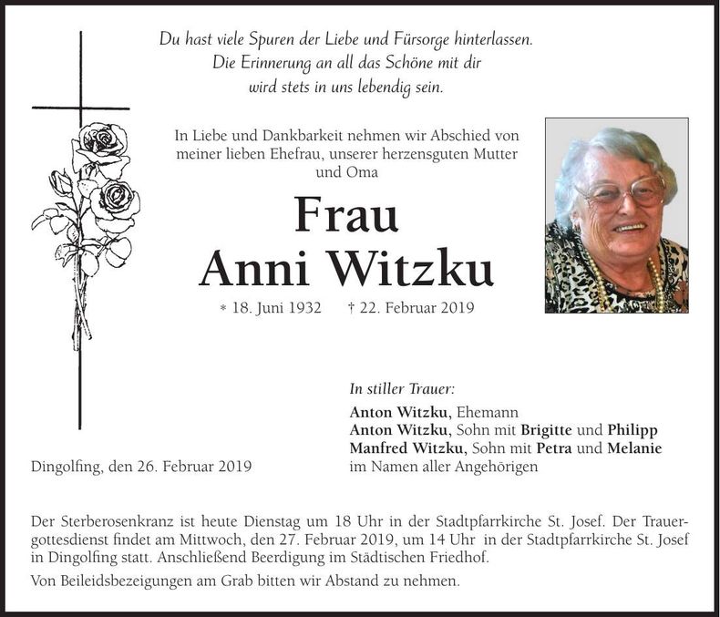 Traueranzeige Anni Witzku