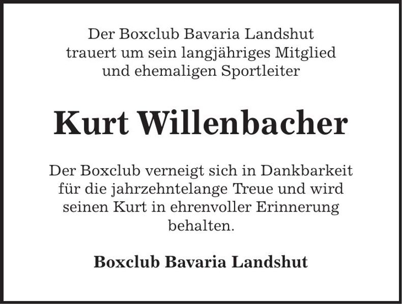 Traueranzeige Kurt Willenbacher