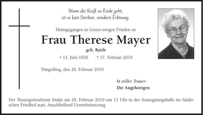 Traueranzeige Therese Mayer