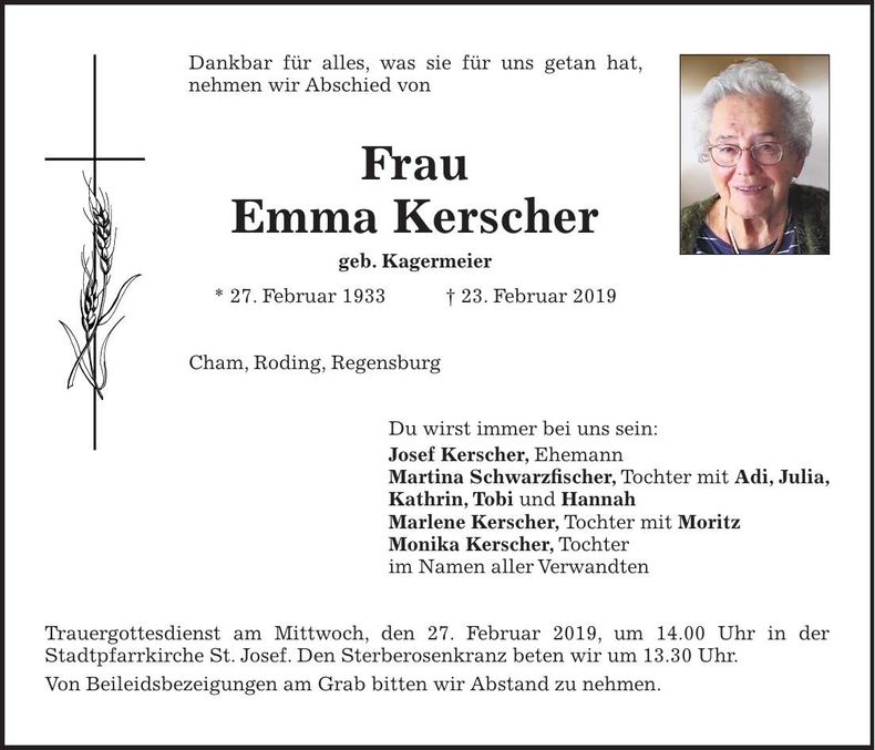 Traueranzeige Emma Kerscher