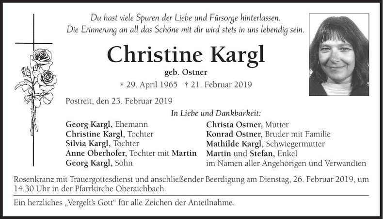 Traueranzeige Christine Kargl