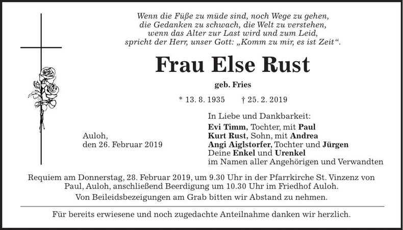 Traueranzeige Else Rust
