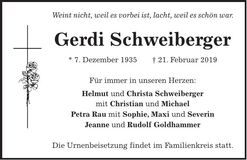 Traueranzeige Gerti Schweiberger