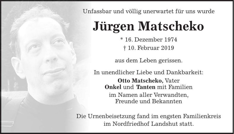 Traueranzeige Jürgen Matscheko