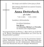 Traueranzeige Anna Detterbeck