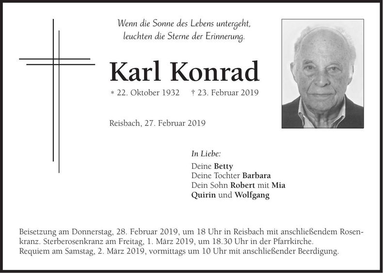 Traueranzeige Karl Konrad
