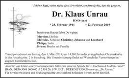 Traueranzeige Klaus Dr. Unrau