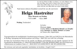 Traueranzeige Helga Hastreiter