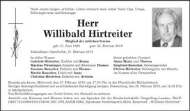 Traueranzeige Willibald Hirtreiter