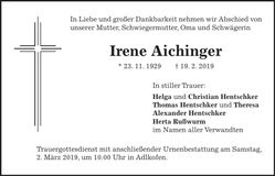 Traueranzeige Irene Aichinger
