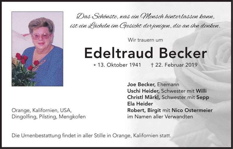 Traueranzeige Edeltraud Becker