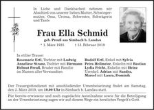 Traueranzeige Ella Schmid