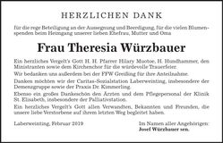 Traueranzeige Theresia Würzbauer