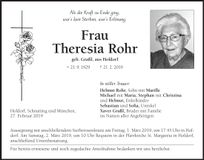 Traueranzeige Theresia Rohr