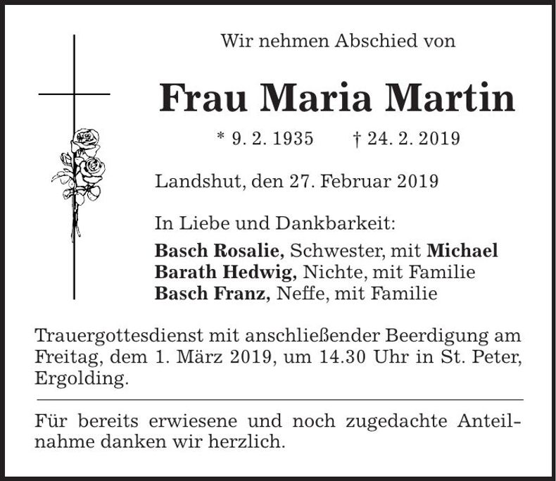 Traueranzeige Maria Martin