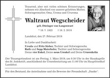 Traueranzeige Waltraut Wegscheider