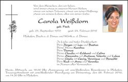 Traueranzeige Carola Weißdorn