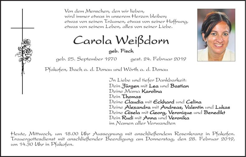 Traueranzeige Carola Weißdorn
