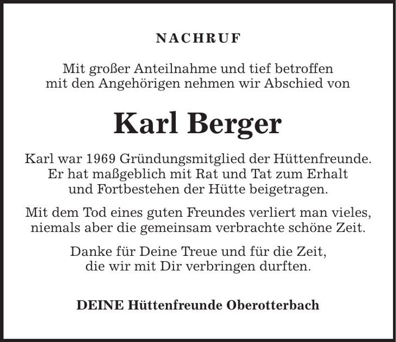 Traueranzeige Kalr Berger