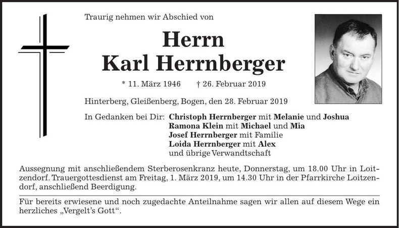 Traueranzeige Karl Herrnberger
