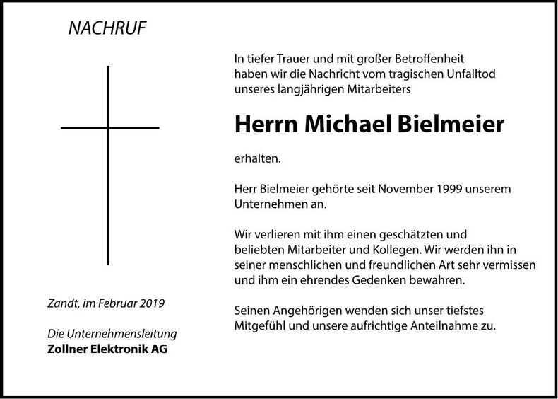 Traueranzeige Michael Bielmeier